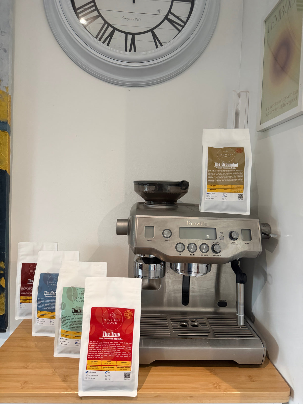 Highest Good coffee range on a home espresso machine bench