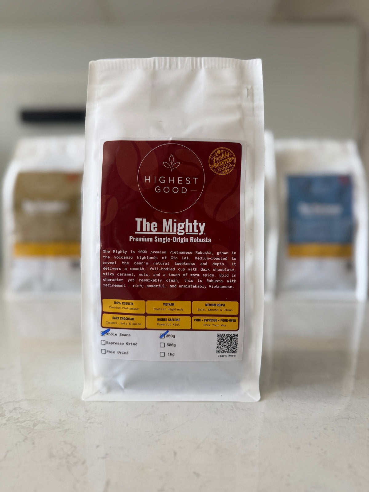 Highest Good The Mighty single-origin Gia Lai Robusta coffee pouch, product photo