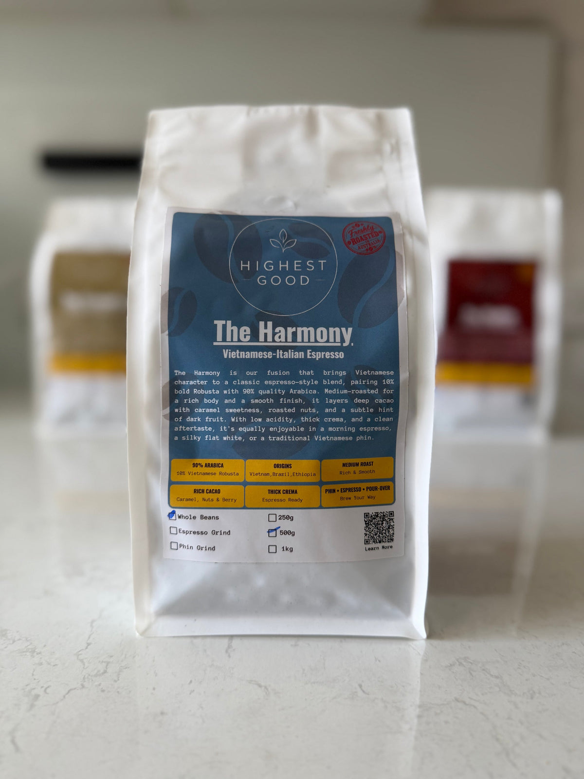 Highest Good The Harmony Vietnamese-Italian espresso blend pouch, product photo