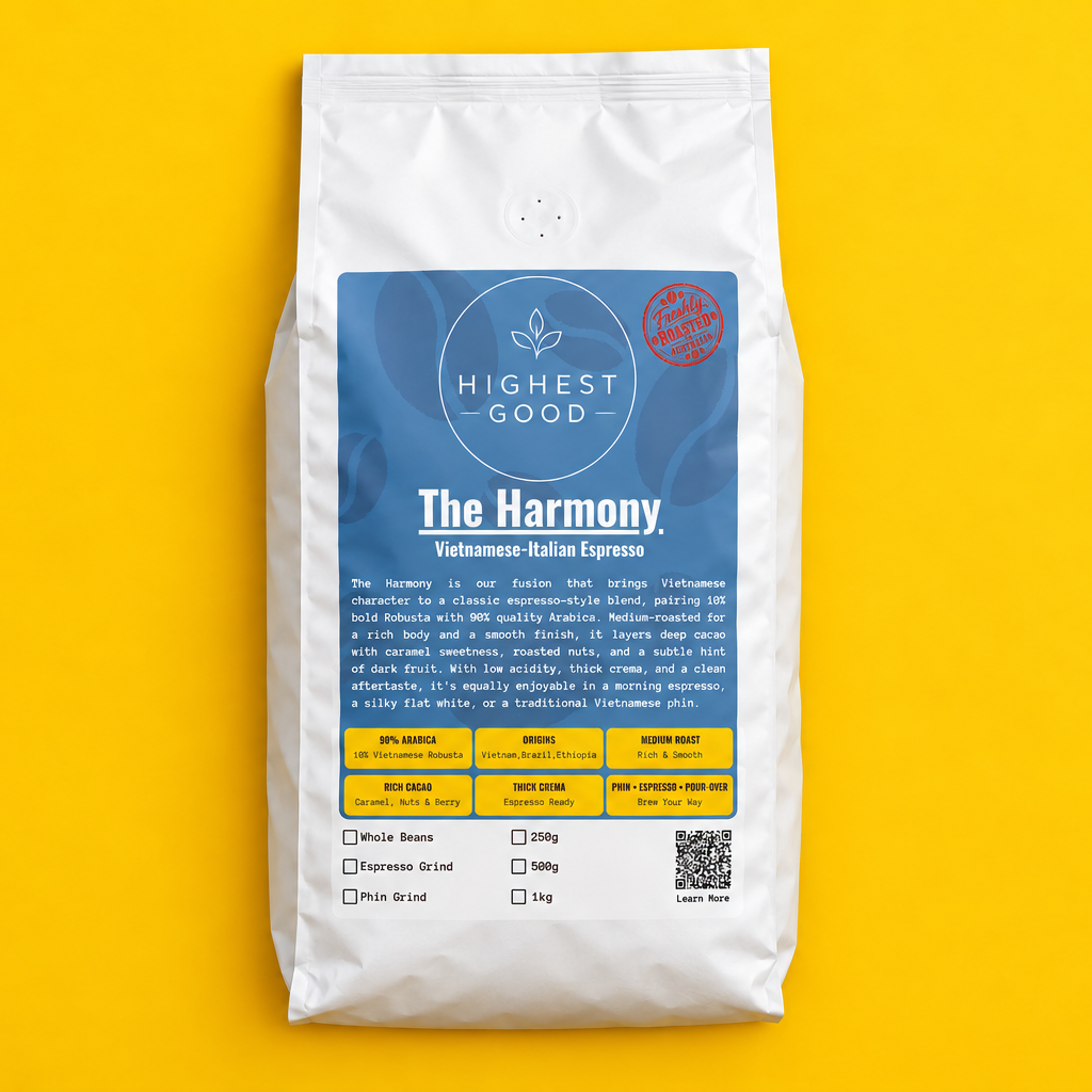 Highest Good The Harmony Vietnamese-Italian espresso blend, medium roast pouch