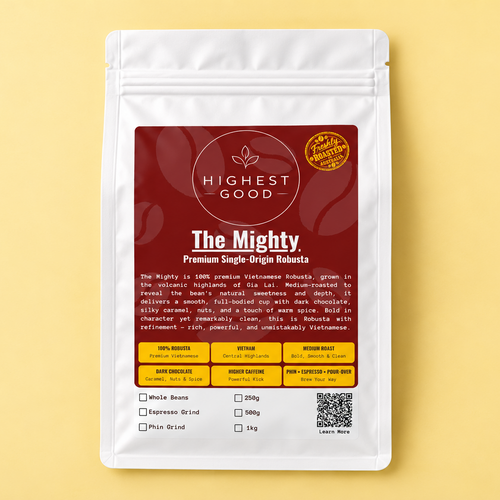 Highest Good The Mighty single-origin Gia Lai Robusta coffee, stand-up pouch